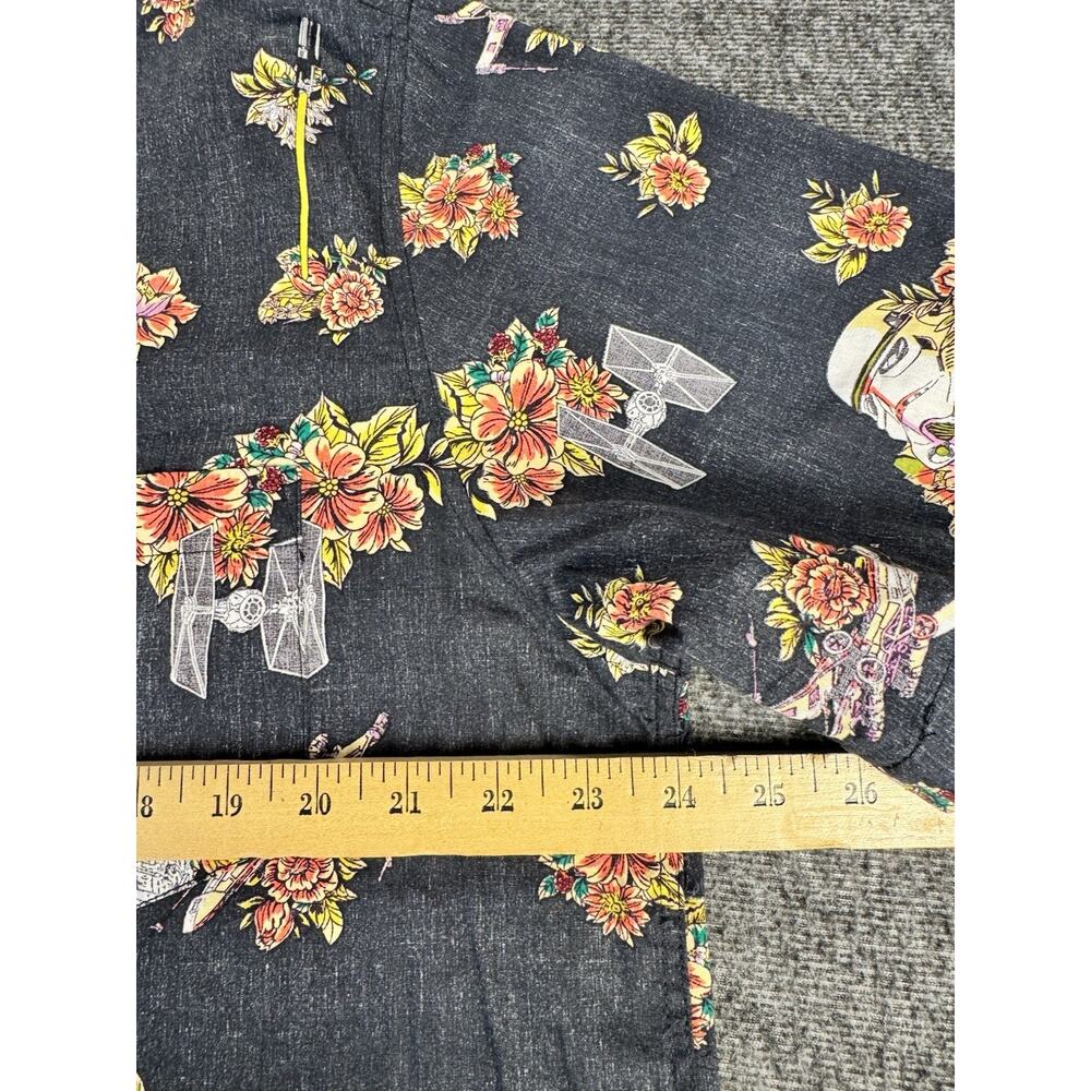 Mens Star Wars Floral Print Black Button Up Short Sleeve Shirt XL - Picture 7 of 7